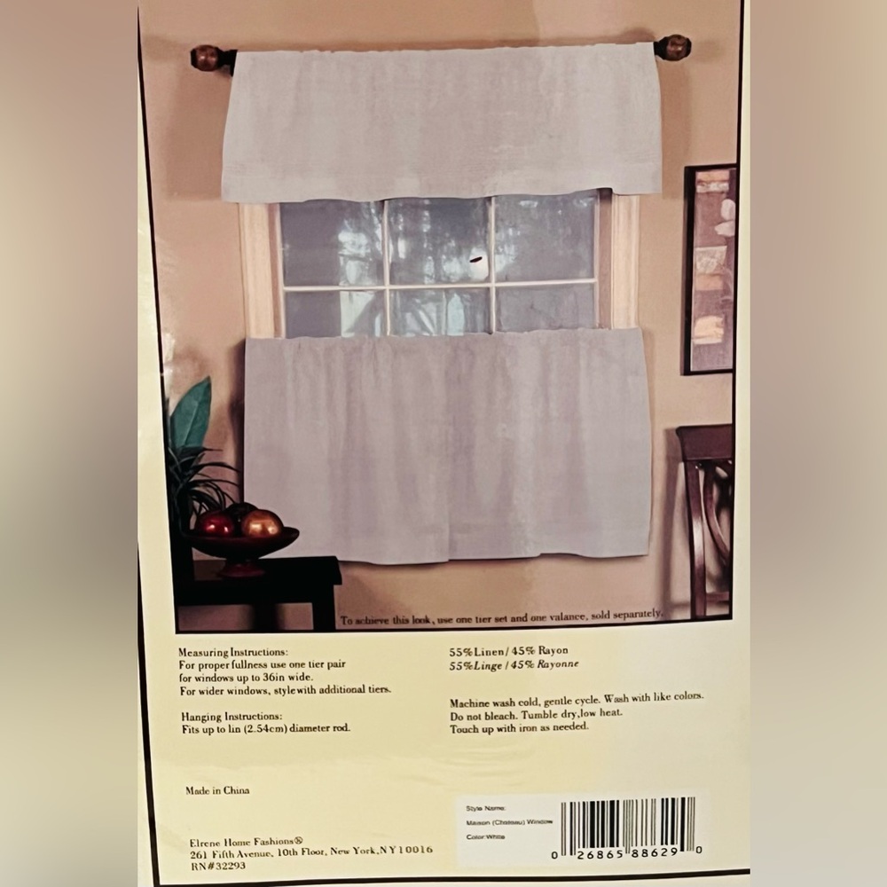 New Maison Pintuck Kitchen Window Tiers, Set of 2  60”x 45" In Off White - Picture 6 of 6